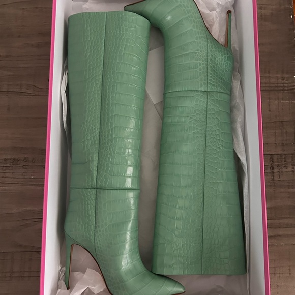 Paris Texas Women's Green Croc-effect Leather Knee-high Boots - Picture 2 of 12